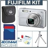 cheap Fujifilm FinePix J150W Digital Camera Kit, Silver with 2 GB SD Memory Card, Table Top Tripod, Camera Case, Professional Lens Cleaning Kit