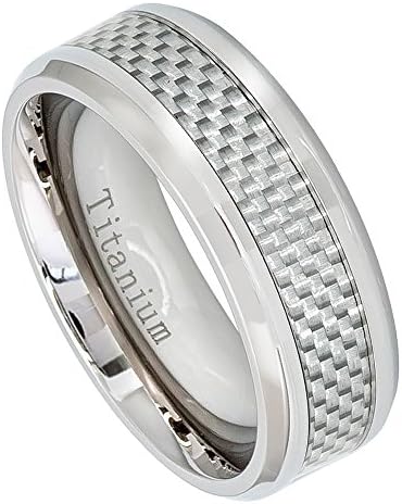 Titanium Ring High Polished Beveled Edge with Light Grey Carbon Fiber Inlay - 8mm - 8TM472s9.5