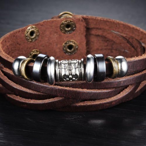 The Lantern Fashion Genuine Leather Men's Bracelet Cool Chain Wristband Adjustable size Bangle Gift