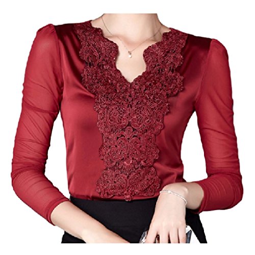 ナナコレクション Nana_Collection 2015 秋 シフォン 胸元 美しい 刺繍 ゴージャス レース パフ バルーンスリーブ シースルー シャーリング 上品 インナー 薄手 女性 Tシャツ カットソー