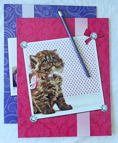 Set of 2 Adorable Fuzzy Pet Animals Folders with Pencil (Puppy N Kittens)