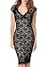 Miusol Women's Deep-V Neck Black Floral Lace Halter Evening Dress