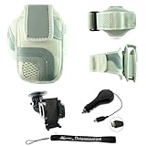 White Adjustable Deluxe Sportband / Workout Armband with Adaptable Neck Str ....