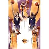 Professionally Framed Los Angeles Lakers Andrew Bynum Pau Gasol Kobe Bryant Lamar Odom Derek Fisher Sports Poster - 22x34 with RichAndFramous Black Wood Frame