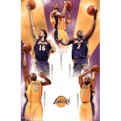 (22x34) Los Angeles Lakers Andrew Bynum Pau Gasol Kobe Bryant Lamar Odom Derek Fisher Sports Poster