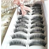 10 Pairs of Long Black False Eyelashes Eye Lashes Makeup, Professional, Thin and Wispy