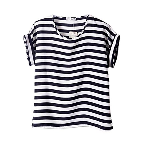 ROPALIA Womens Stripes Print Chiffon Shirt Batwing Sleeve Loose T-Shirt Tops