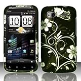 Premium Silver White Butterfly Flowers on Black Design Rubberized Shield Ha ....