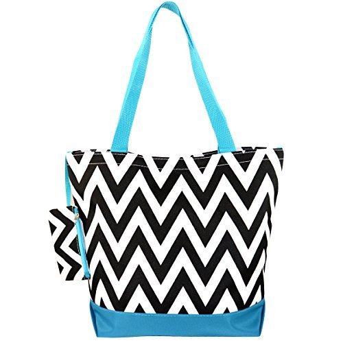 Ever Moda Chevron Print Tote Bag Black Blue