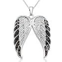 Sterling Silver Black and White Angel Wings Diamond Pendant (1/2 cttw, I-J Color, I2-I3 Clarity), 18"