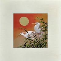 Susho, King Silk Art 100% Handmade Silk Embroidery - Harmony Cranes Under the Moon - White Mat Unframed Regular Size 11005W