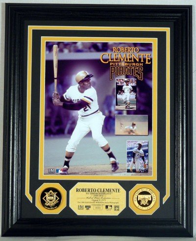 Roberto Clemente Framed Pittsburgh Pirates 8x10 Photo Mint with Coins