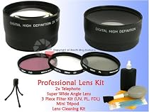 Digital 2x Telephoto & Wide Angle Lens + 3pc Filter Kit for Telephoto/Wide Angle Lens +Filter for Sony DSC-H1 DSC-H2 DSC-H5