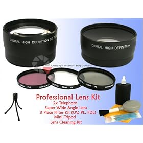 Digital 2x Telephoto & Wide Angle Lens + 3pc Filter Kit for Canon GL1 GL2