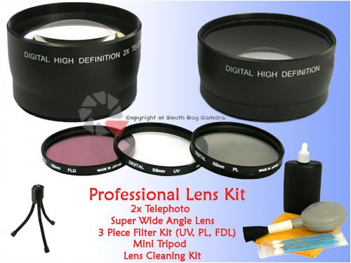 Digital 2x Telephoto & Wide Angle Lens + 3pc Filter Kit for Telephoto/Wide Angle Lens +Filter for Sony DSC-H1 DSC-H2 DSC-H5
