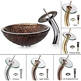 Kraus C-GV-610-19mm-10SN Copper Forest Glass Vessel Sink and Waterfall Faucet, Satin Nickel