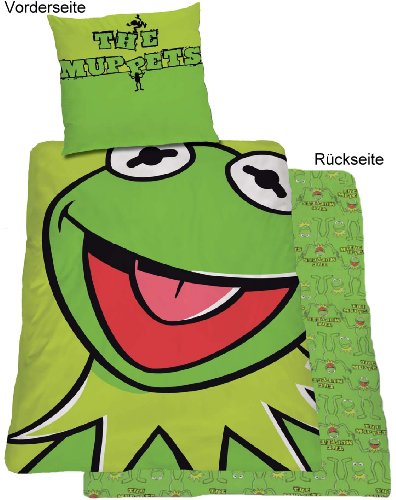 Global Labels G 15 600 WD206 160 Walt Disney Muppets - Kermit Wendebettw&auml;sche Renforce 135 x 200 Bettbezug und 80 x 80 cm Kissenbezug