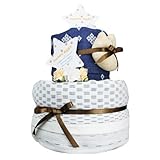 今治 おむつケーキ 今治ウォッシュ 今治バスタオル 付き おすみつき (紺) パンパースＭサイズ　わんこ　【出産祝い/内祝い】日本製