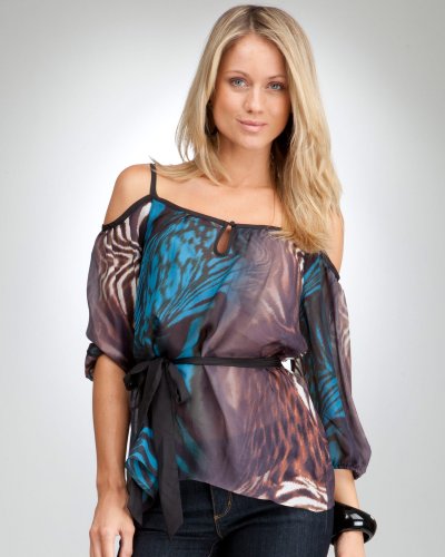 bebe Off-Shoulder Silk Wild Cat Top