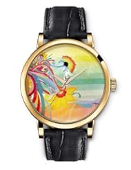 SPRAWL Aanalog Fashion Series Gold Ladies Watches of Genuine Black Leather Strap,Unique Wrist Watch for Women Girls Designed with Painting flowers with colored stems
