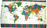 Beach Blanket / Kanga with Standard Time Zones offset from Greenwich Mean Time (GMT) displaying 74 worldwide cities / locations - World Time Zones Map on Cloth for Schools / Teachers, World Travelers, International Students, Tourists, Beach Lovers.