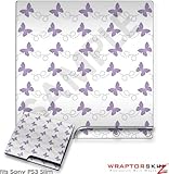 Sony PS3 Slim Skin - Pastel Butterflies Purple on White