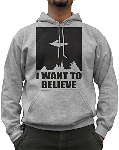 Nutees Unisex I Want To Believe Alien XFiles Ufo Funny Hoodie Sports Grey Medium