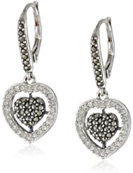 Judith Jack "Angelic" Sterling Silver, Marcasite and Crystal Heart Drop Earrings