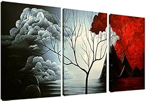 Santin Art- Modern Abstract Painting the Cloud Tree High Q. Wall Decor Landscape Paintings on Canvas 12x16inch 3pcs/set Stretched and Framed Ready to Hang