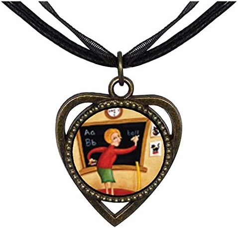 GiftJewelryShop Bronze Retro Style Teacher Using Blackboard Heart Shaped Pendant Charm Necklaces