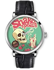 SPRAWL Aanalog Fashion Series Silver Ladies Watches of Genuine Black Leather Strap,Unique Wrist Watch for Women Girls Designed with Skull taking a break