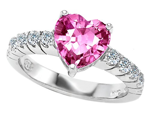 2.35 cttw 925 Sterling Silver 14K White Gold Plated Lab Created Heart Shape Pink Sapphire Engagement Ring