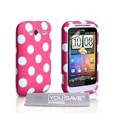 Yousave Accessories HTC Wildfire S Stilvoll Punkte Silikon Gel Gemustert Schutzh�lle Mit Displayschutz Film Hei� Rosa Mit Wei� Punkte - Zubeh�r Paketvon "Yousave"