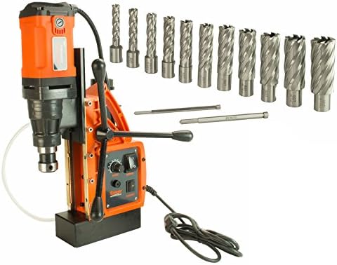 Cayken SCY-42HD 1.65in. Magnetic Drill Press with 1700W Variable Speed Motor Weldon Shank 13 Piece 2in. Cut Depth Annular Cutter Kit