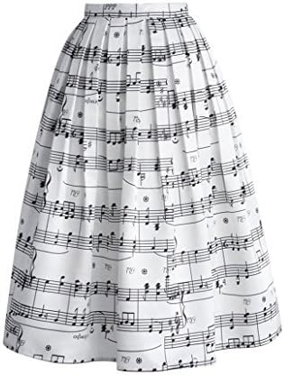 Women's Bus A-Line Print Skirt Skater Pleated Full Midi Skirt White Medium