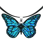 Sterling Silver Dichroic Glass Blue Butterfly Pendant on Stainless Steel Wire, 18