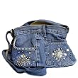 Denim Shoulder Bag with Silver Beads Crafted from Vintage Denim