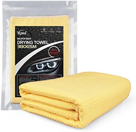 Yepal Classical Microfiber Drying Towel,380GSM Microfiber Cleaning Towel, Light Yellow Color, Unique Waffle Design, Extra Large Size at 22