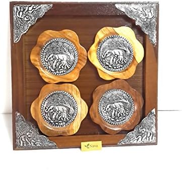 Wooden Drink Coasters Dinner Mango Brown -Brown Two-tone 3 Inches Set of 4 Wood Coasters. (No.100012)(Free A Gift Mulberry Paper Key Chain Handmade)