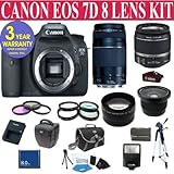 Canon EOS 7D 18 MP Digital SLR Camera with 8 Lens Deluxe Camera Outfit w/ C ....