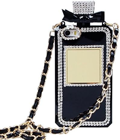 YoungChoice for iPhone and Samsung Case Diamond Crystal Perfume Bottle Shaped Chain Handbag Case Cover (iPhone 6 (4.7), Black)