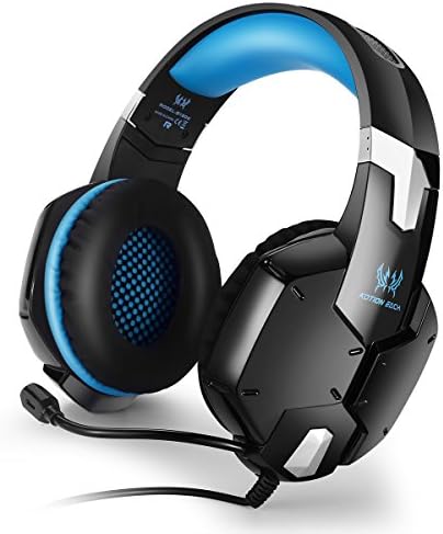 Digeek G1200 3.5mm Jack Mic Stereo Bass Padded Soft Gaming Headphone Earphone Headband PC Game Headset for PS4 PC Computer Laptop Mobile Phones (Black and blue)