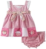 Youngland Baby-girls Infant Tie Waist Seersucker Dress With Eyelet Flutter Sleeve And Diaper Cover