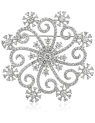 Alexander James White Gold Rhodium Bonded Snowflake Inspired Brooch with Round Cut Clear Cubic Zirconia Accents in a Silvertone