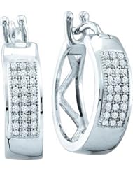 10K White Gold 0.16CT White Diamond Micro-Pave Hoops