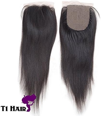 T1 Hair Grade 6A Brazilian Virgin Straight Human Hair Silk Base Closure 4*4 Free Part 180% Density Natural Black (18")