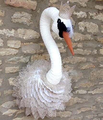 Handmade faux taxidermy ivory white and cream Swan Princess wall mounted animal head trophy