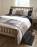 BLACK & BROWN DOUBLE DUVET COVER SET WITH BED RUNNER & CUSHION COVER
