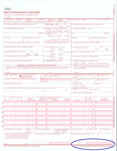 CMS / HCFA -1500 Claim Forms (500 Sheets; 8.5 x 11 Inches; Laser / Inkjet Printer)
