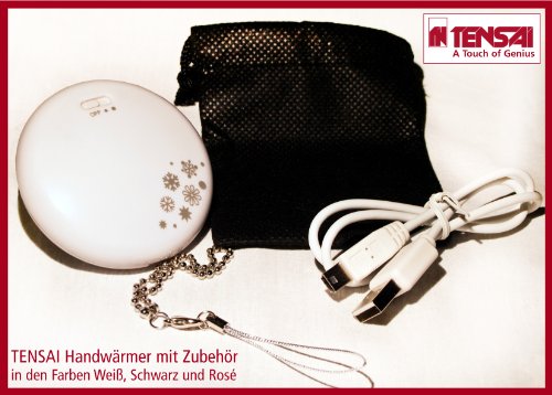 Tensai TI-66W Aufladbarer Handw�rmer - 900 mAh Li-Pol - mit USB-Ladefunktion - Inkl. Kfz-Adapter (12V-24V) - mit 2 W�rme-Stufen - Ros�